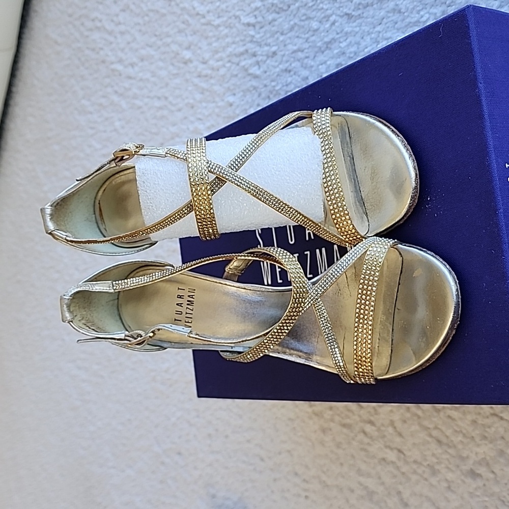 Stuart Weitzman Gold kid Surreal crystal embellished heels